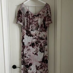 Connected Apparel Red and Purple Sheath Dress V-Neck Flutter Sleeves